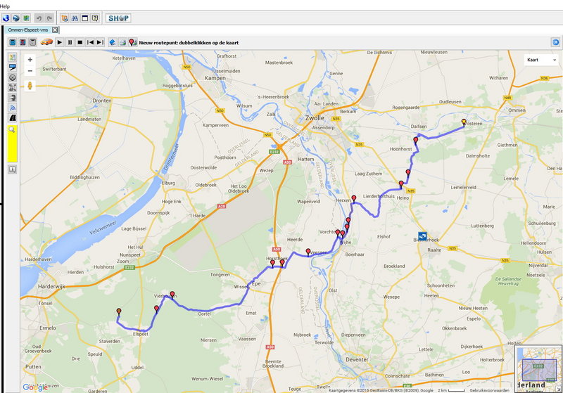 Tyre kaart van de etappe 15 waypoints